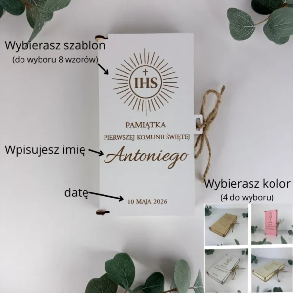 Pamiątka Pierwszej Komunii Świętej - Personalizowane Pudełko na Pieniądze