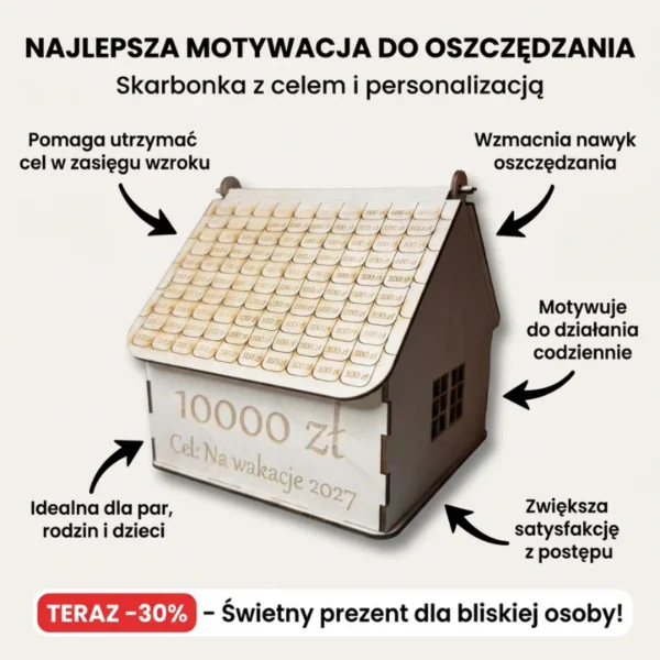 Domek skarbonka z celem do wykreślania