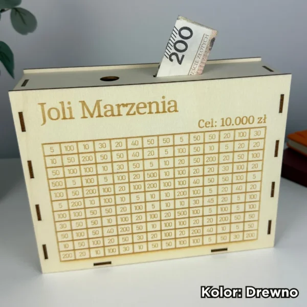 Personalizowana skarbonka z tabelką do wykreślania