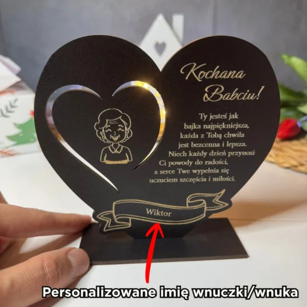 Serce z dedykacją od wnuków na Dzień Babci / Dziadka