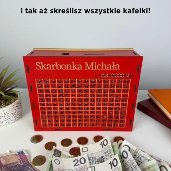 Personalizowana skarbonka z tabelką do wykreślania