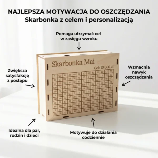 Personalizowana skarbonka z tabelką do wykreślania