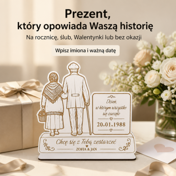 Personalizowana Dekoracja „Chcę się z Tobą zestarzeć" z Imionami i Datą