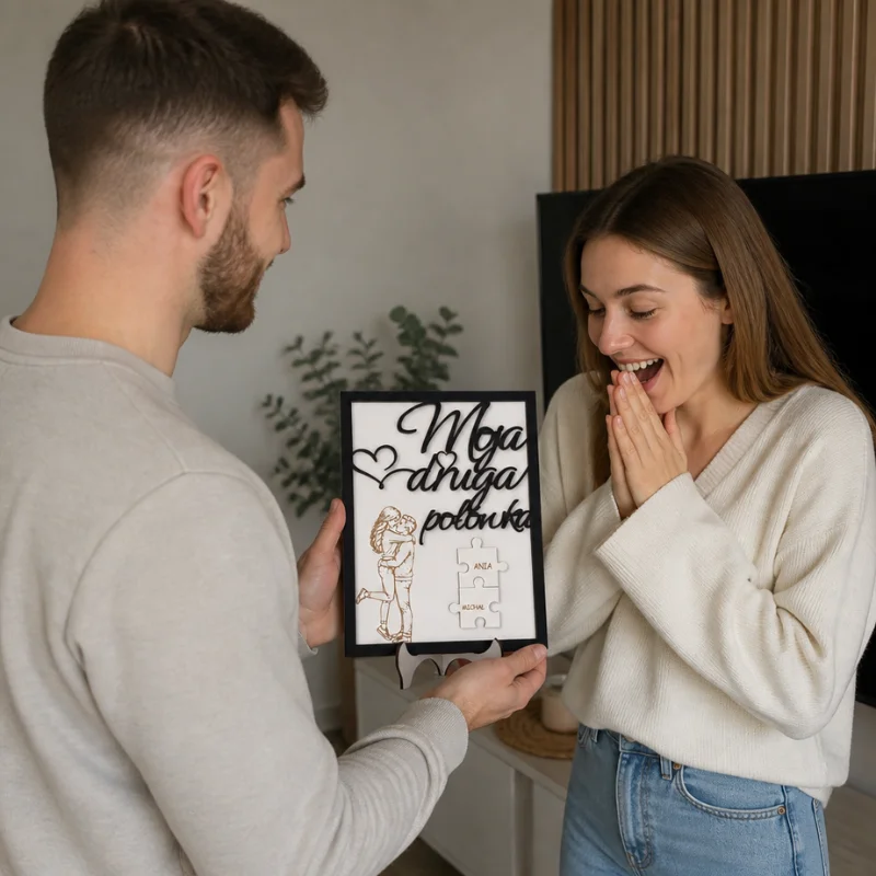 Personalizowana ramka Moja Druga Poł&oacute;wka z imionami na puzzlach