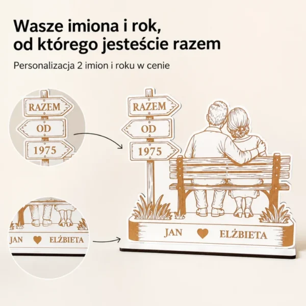 Personalizowana Dekoracja „Razem od…" z Imionami i Rokiem (Para na Ławce)