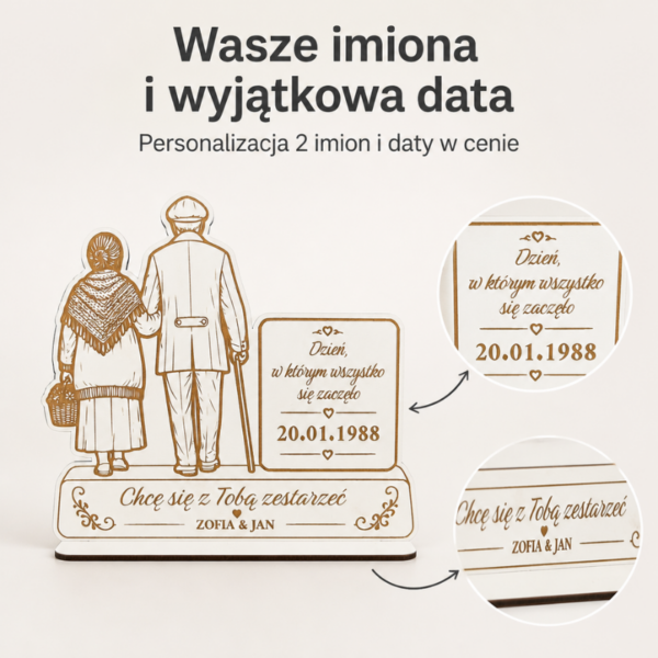 Personalizowana Dekoracja „Chcę się z Tobą zestarzeć" z Imionami i Datą