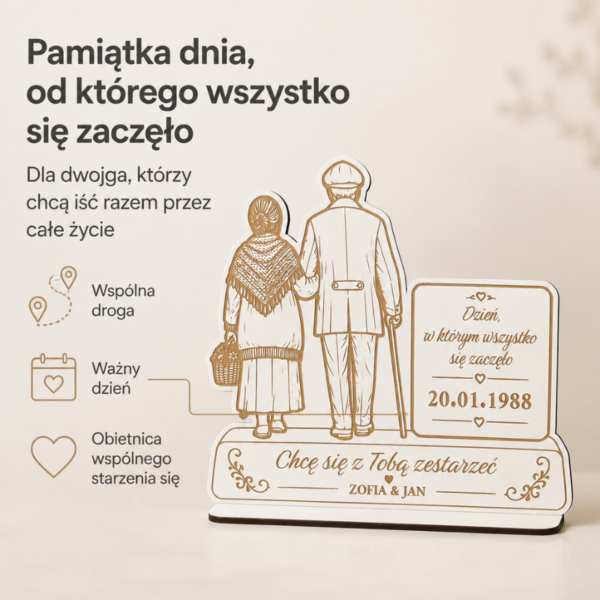 Personalizowana Dekoracja „Chcę się z Tobą zestarzeć" z Imionami i Datą