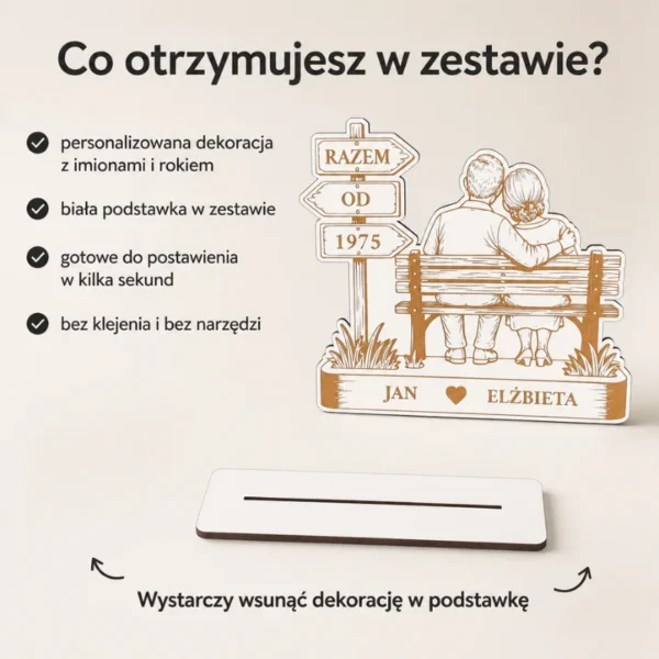 Personalizowana Dekoracja „Razem od…" z Imionami i Rokiem (Para na Ławce)