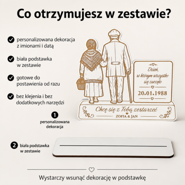 Personalizowana Dekoracja „Chcę się z Tobą zestarzeć" z Imionami i Datą