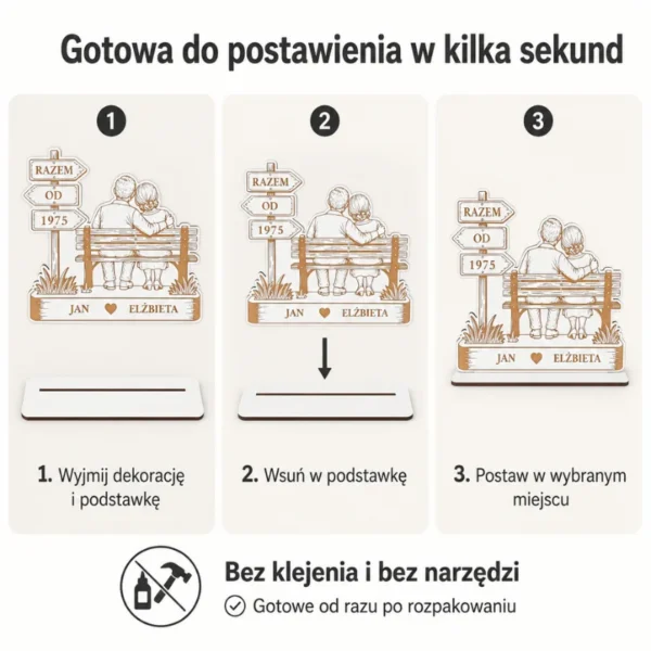 Personalizowana Dekoracja „Razem od…" z Imionami i Rokiem (Para na Ławce)