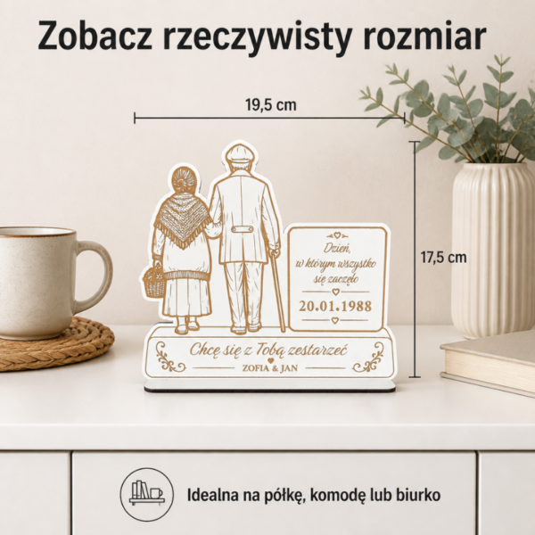 Personalizowana Dekoracja „Chcę się z Tobą zestarzeć" z Imionami i Datą