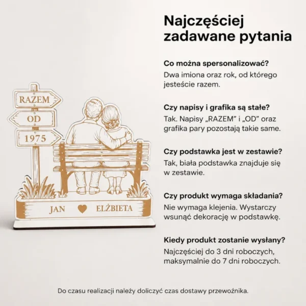 Personalizowana Dekoracja „Razem od…" z Imionami i Rokiem (Para na Ławce)