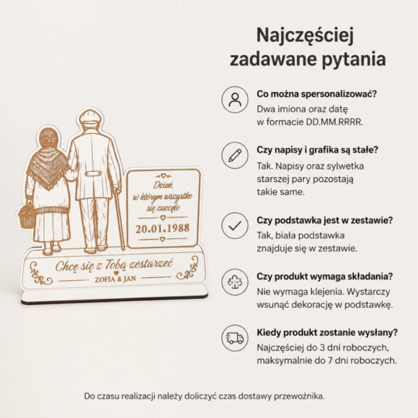 Personalizowana Dekoracja „Chcę się z Tobą zestarzeć" z Imionami i Datą