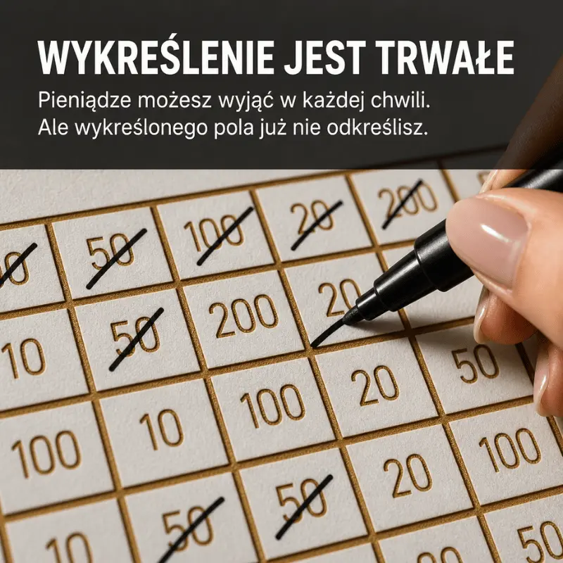 Marker wykreślający pole na&nbsp;tabelce skarbonki