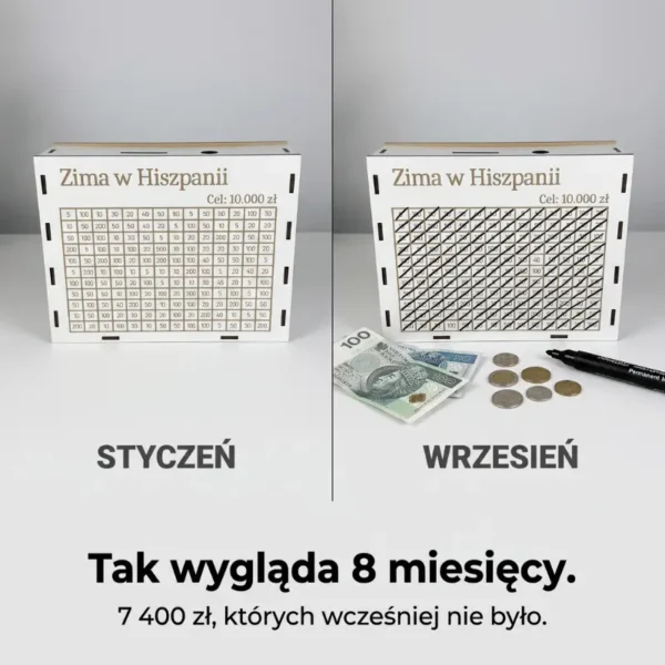 Skarbonka Wykreślanka z Twoim celem - odkładasz, wykreślasz, widzisz postęp