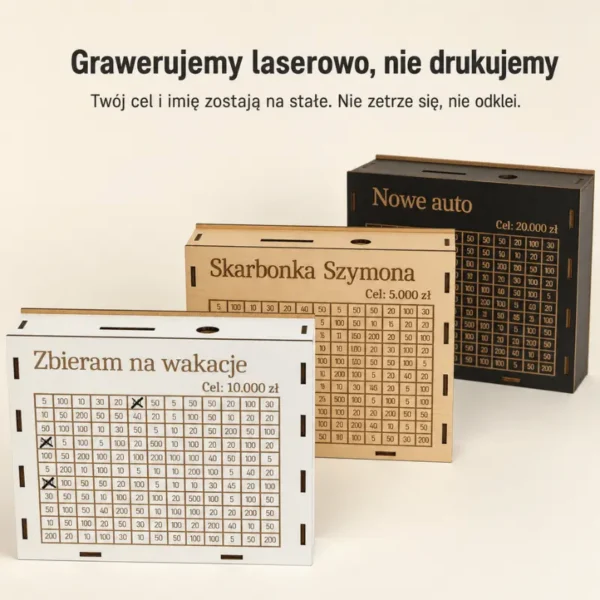 Skarbonka Wykreślanka z Twoim celem - odkładasz, wykreślasz, widzisz postęp