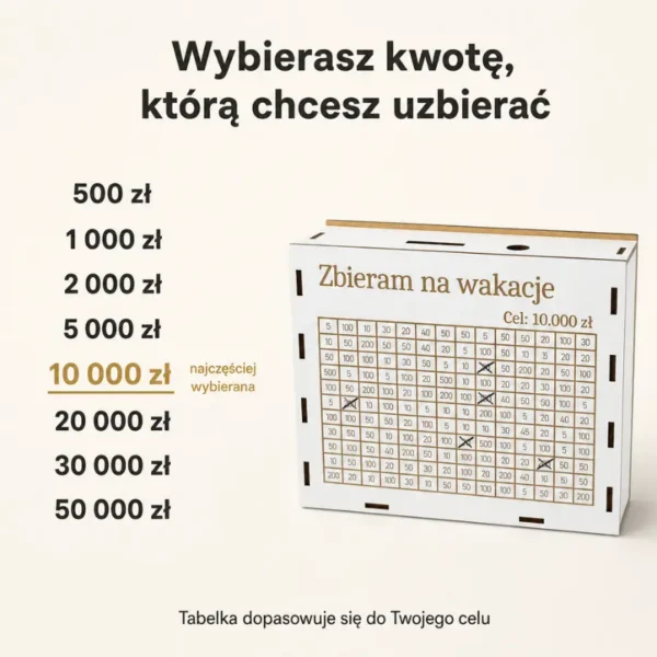 Skarbonka Wykreślanka z Twoim celem - odkładasz, wykreślasz, widzisz postęp